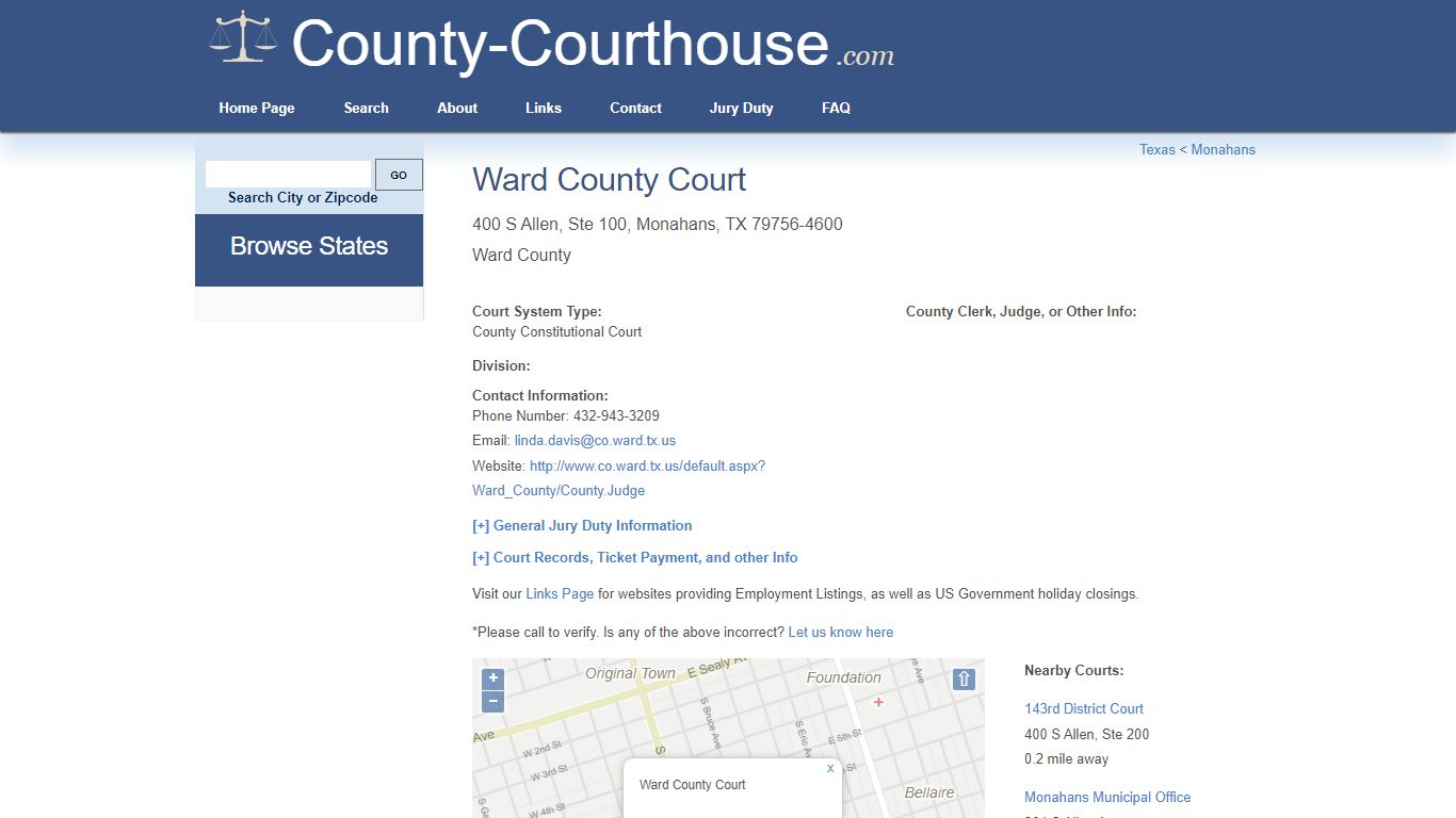 Ward County Court in Monahans, TX - Court Information